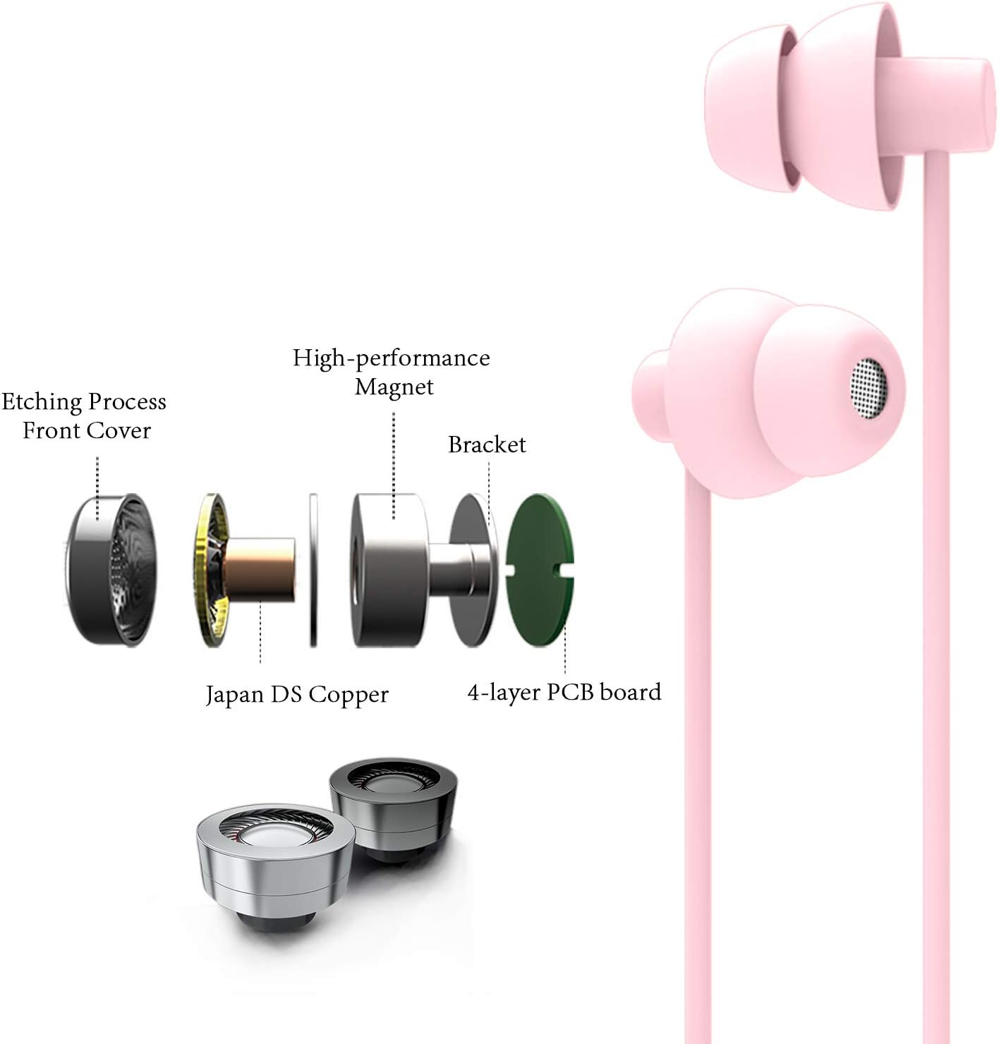MAXROCK Sleep Earbuds with Soft Silicon Sleeping Headphones, Light Pink | Sleep Travel Choice, Cellphones Tablets Compatible, 3.5mm Jack