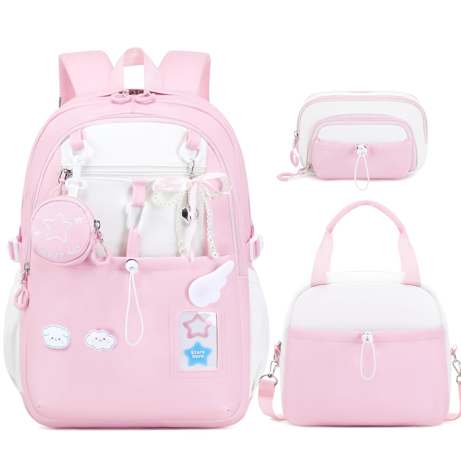 DIGOBAY Backpack for Girls, 5PCS School Bookbag with Lunch Box Pencil Case
