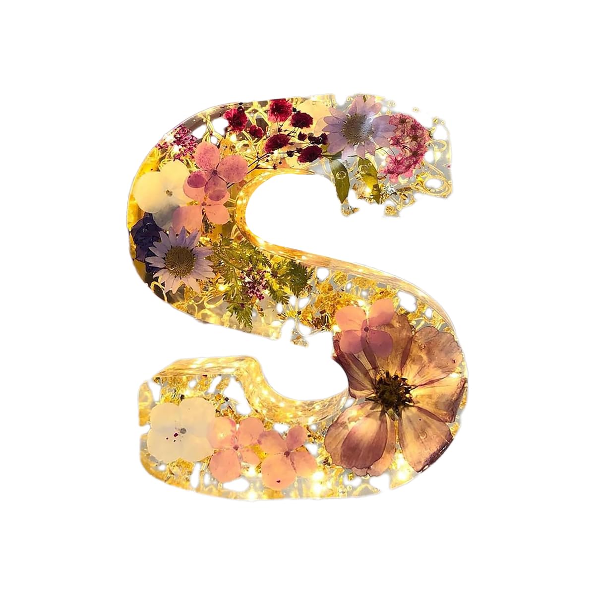 EHOTER Floral Resin Night Light Resin Letters with Flowers, Floral Resin Night Light Letter Floral Resin Letters with Flowers Gift for Mom Wife Girlfriends (S)