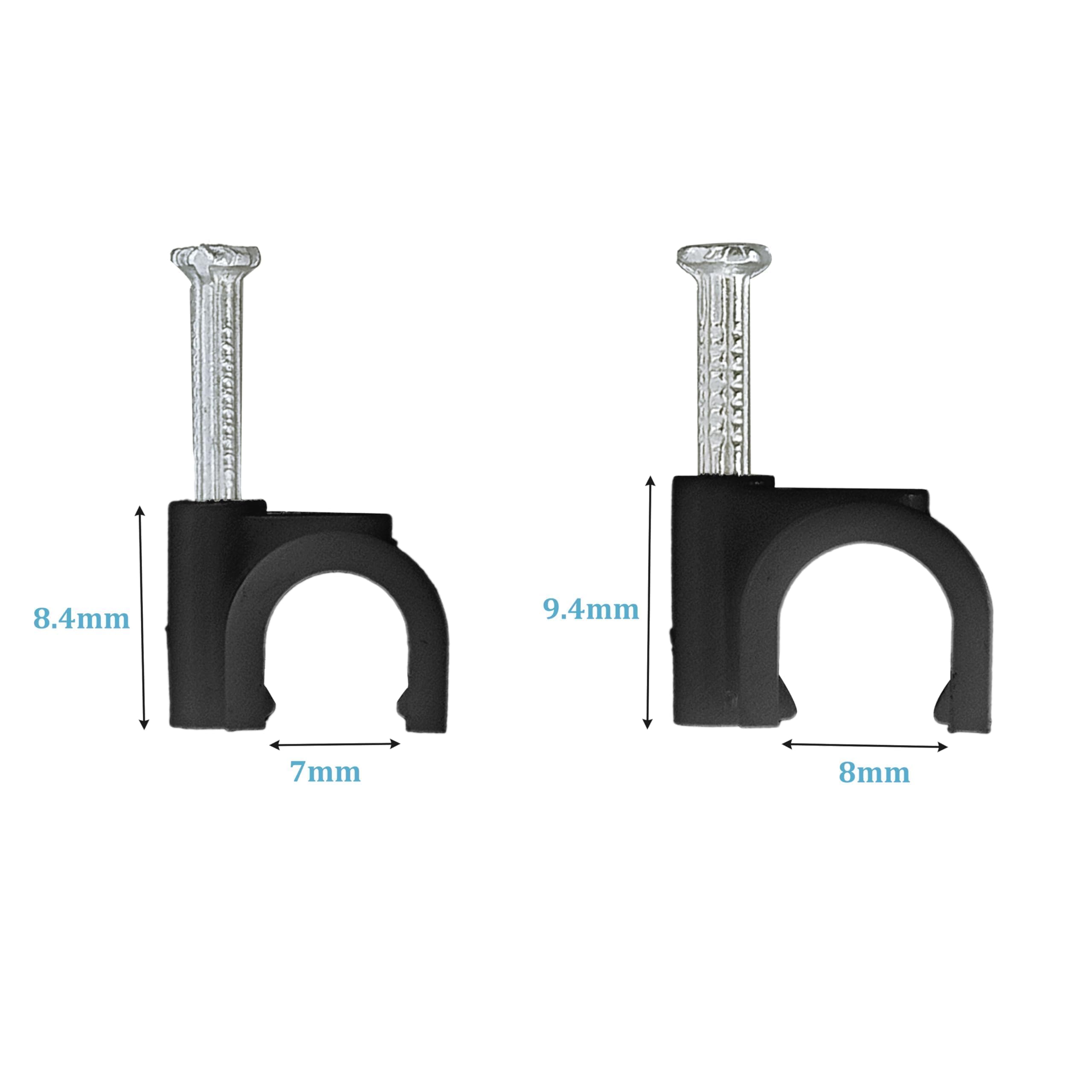 Cable Clamps Nail Clamp 7 mm 8 mm (200 Pieces Total) Cable Management Electric Ethernet Cable Harnesses TV Speaker Cable Tie Clips Single Coaxial Nail Clips Black - Image 2