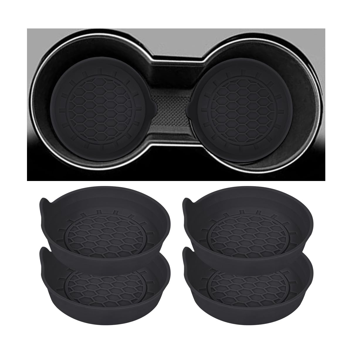 Osilly 4PCS Car Cup Holder Coaster, Silicone Non-Slip Vehicle Cup Holder Insert Pads, Automotive Interior Insulation Drink Cup Mats Decor Accessories, Universal for SUV, Sedan, Truck (Black)