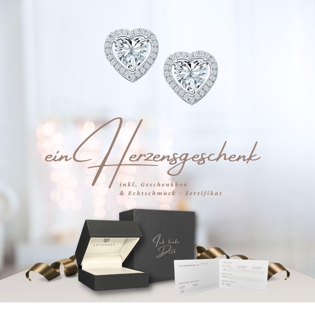 LOVENEST Herz Ohrstecker Silber 925 – Damen Ohrringe Zirkonia