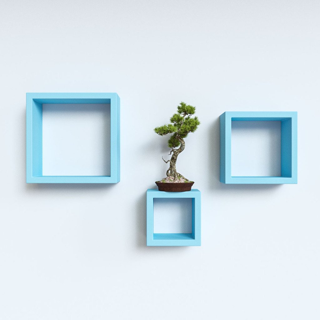 Santosha Decor MDF Sky Blue Wall Shelf Square Shape Set of 3 Floating Wall Shelves