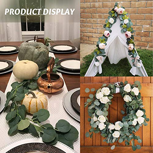 OasisCraft Artificial Vine Eucalyptus Garland 6.5Ft Faux Silk Handmade Eucalyptus Leaves Wreath Greenery Plants for Wedding Backdrop Arch Wall Firework Table Decor - Thumbnail 7