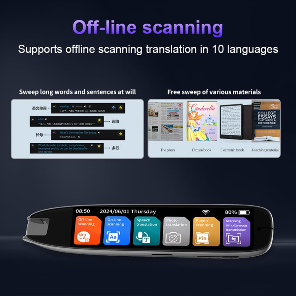 Diccionario Traducción Pen WiFi/BT Connection 142 Idiomas Dicción Múltiple con Pantalla Táctil para Estudiantes de Idiomas