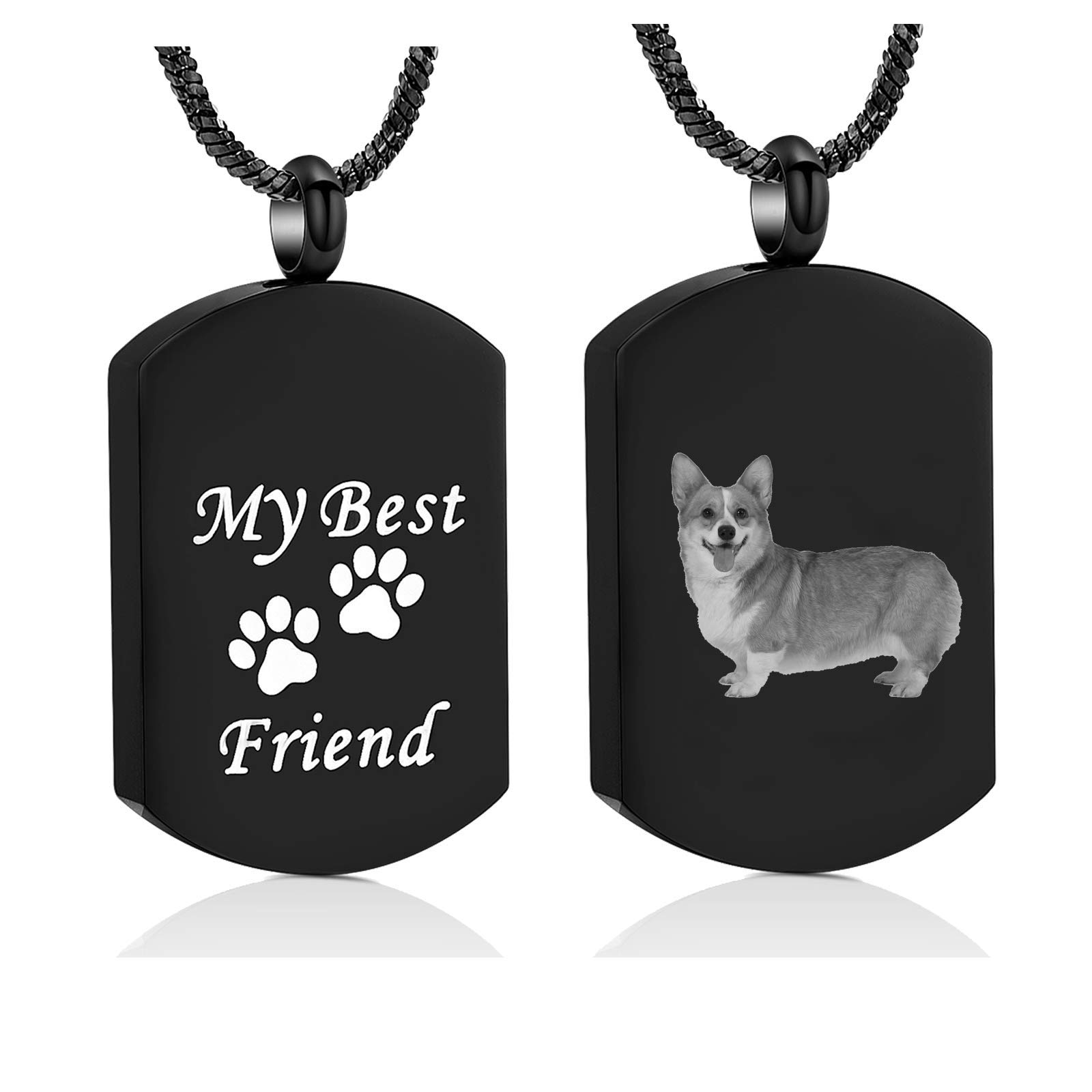 Yinplsmemory Cremation Jewelry Urn Necklace for Ashes Pet Paw Print Dog Tag Memorial Ash Keepsake Jewelry for Pet Ashes Human Ashes (Personalized Custom Photo)