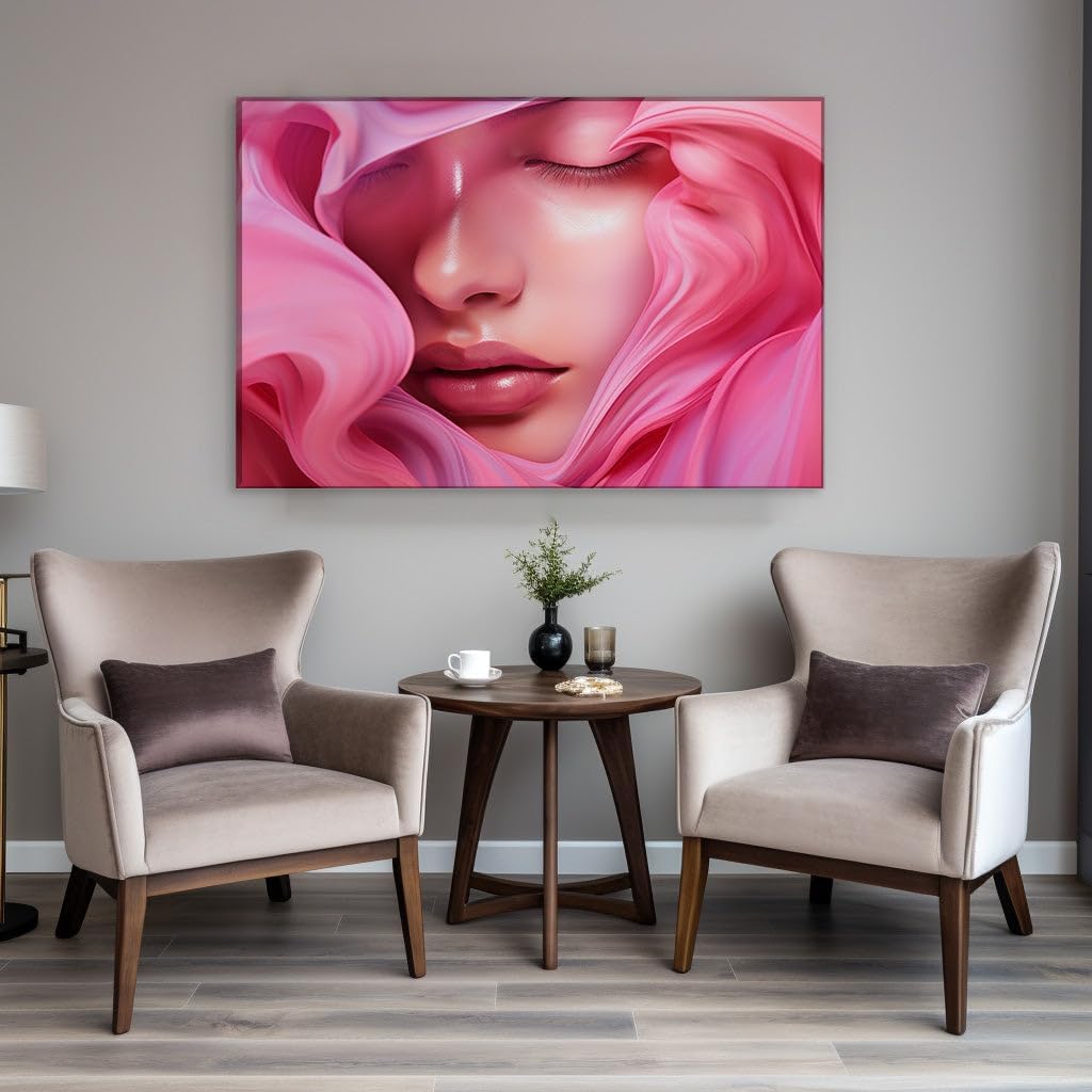 Canvas for Living room. Whispers of Pink: A Dreamy Digital Portrait of Serenity, 27 x 18 inch Canvas Wall Art - Contemporary Masterpieces - Inspirational Office Decor - 69x46 cm (27x18 inch)