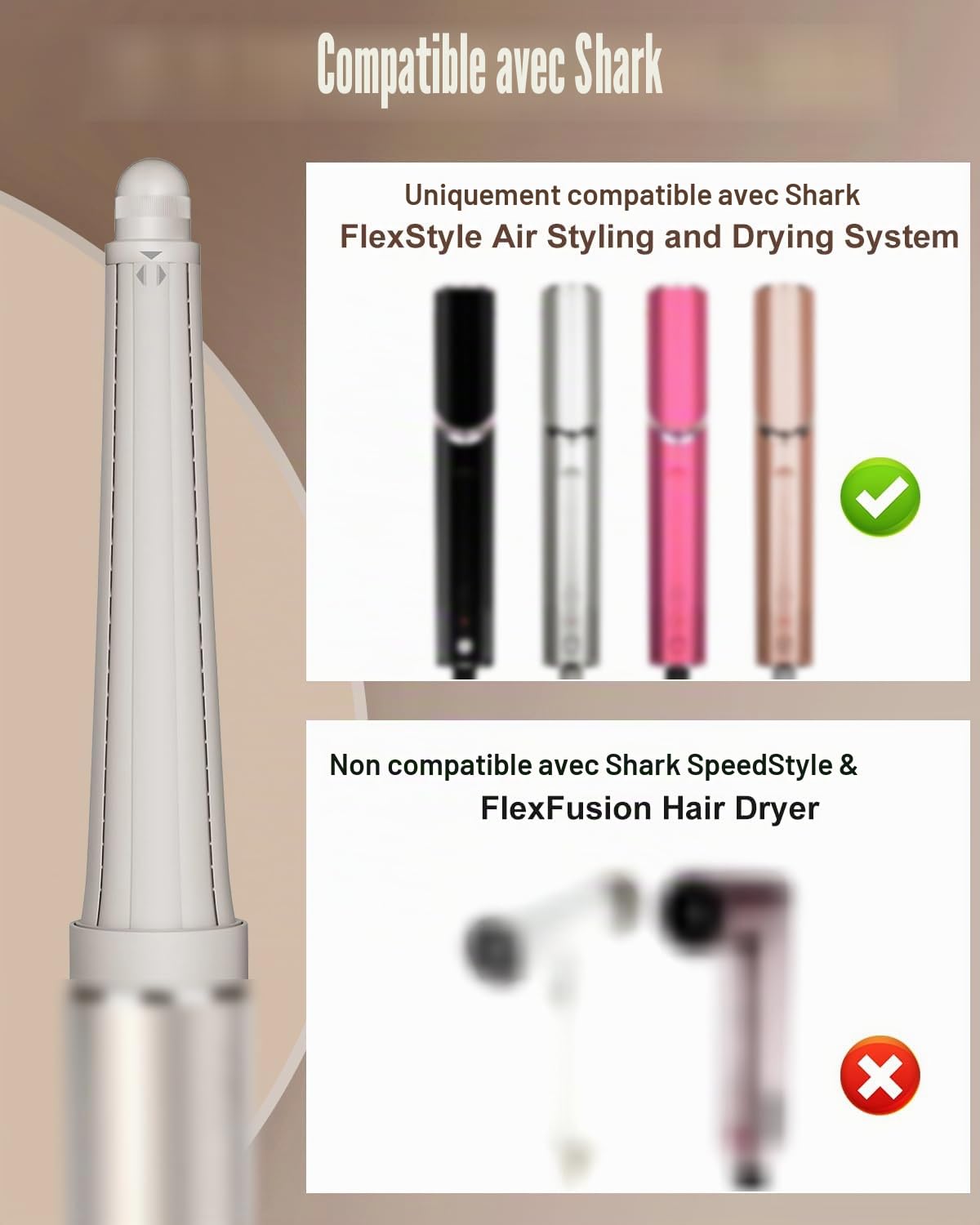 Bigoudi long pour accessoires Shark FlexStyle, bigoudis de 1,9 à 3,6 cm, enroulement automatique avec les deux directions