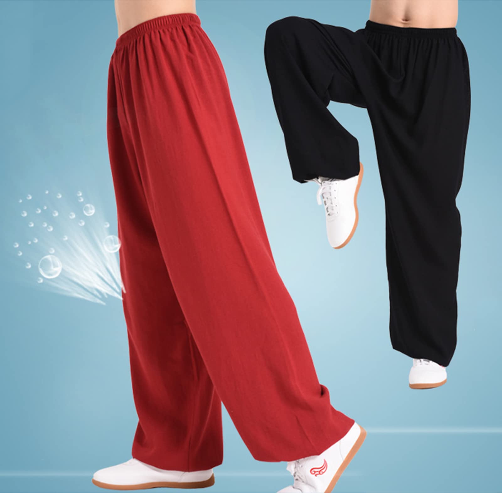 Männer Frauen Tai-Chi-Hosen Sommer Baumwolle Und Leinen Kung Fu Kampfsport Trainingshose Unisex Kordelzug Elastisch Meditationshosen Weich Und Atmungsaktiv Yogablüher,001,M