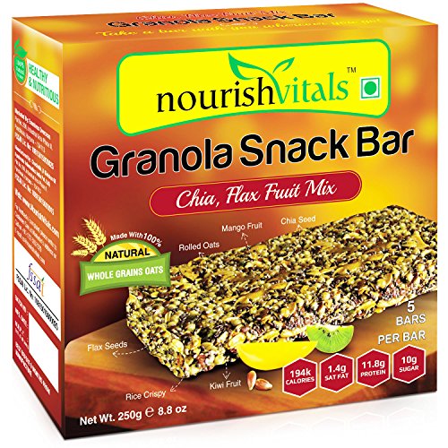 NourishVitals Granola Snack Bar (Chia, Flax Fruit Mix, 250g) – 5 Bars