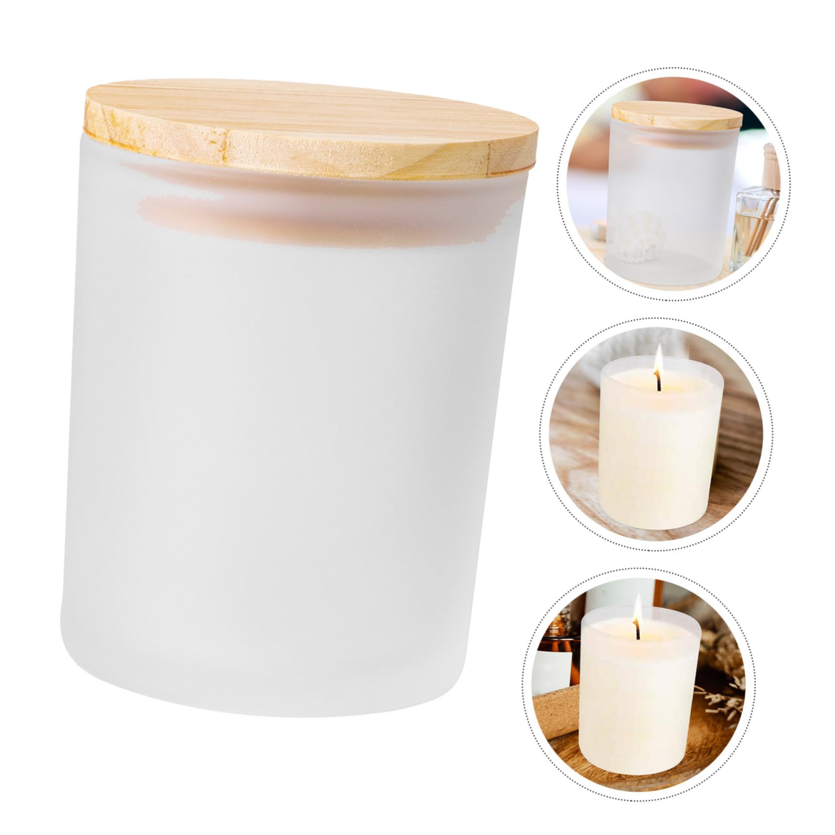Set di 4 Bicchieri per Candele Smerigliati in Vetro e Legno 400ml | Finitura Opaca Raffinata, Forma Cilindrica, Facile da Pulire, Stabilità e Bilanciamento