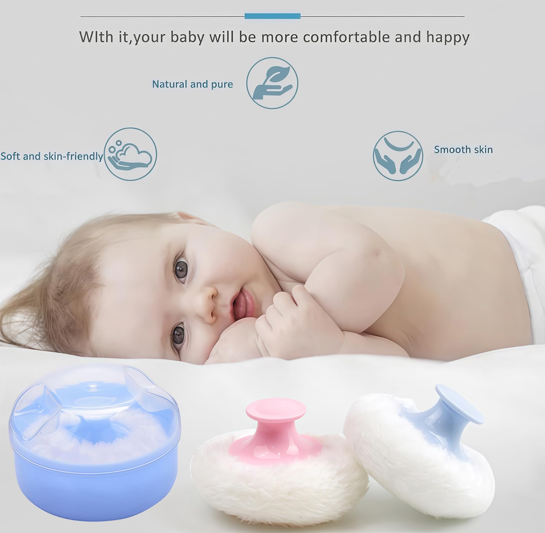 2PCS (blu + rosa) di plastica per la cura della pelle del bambino dopo lo sciolto caso polvere in polvere per il corpo fronte talco contenitore stoccaggio trucco con soffio di spugna morbida