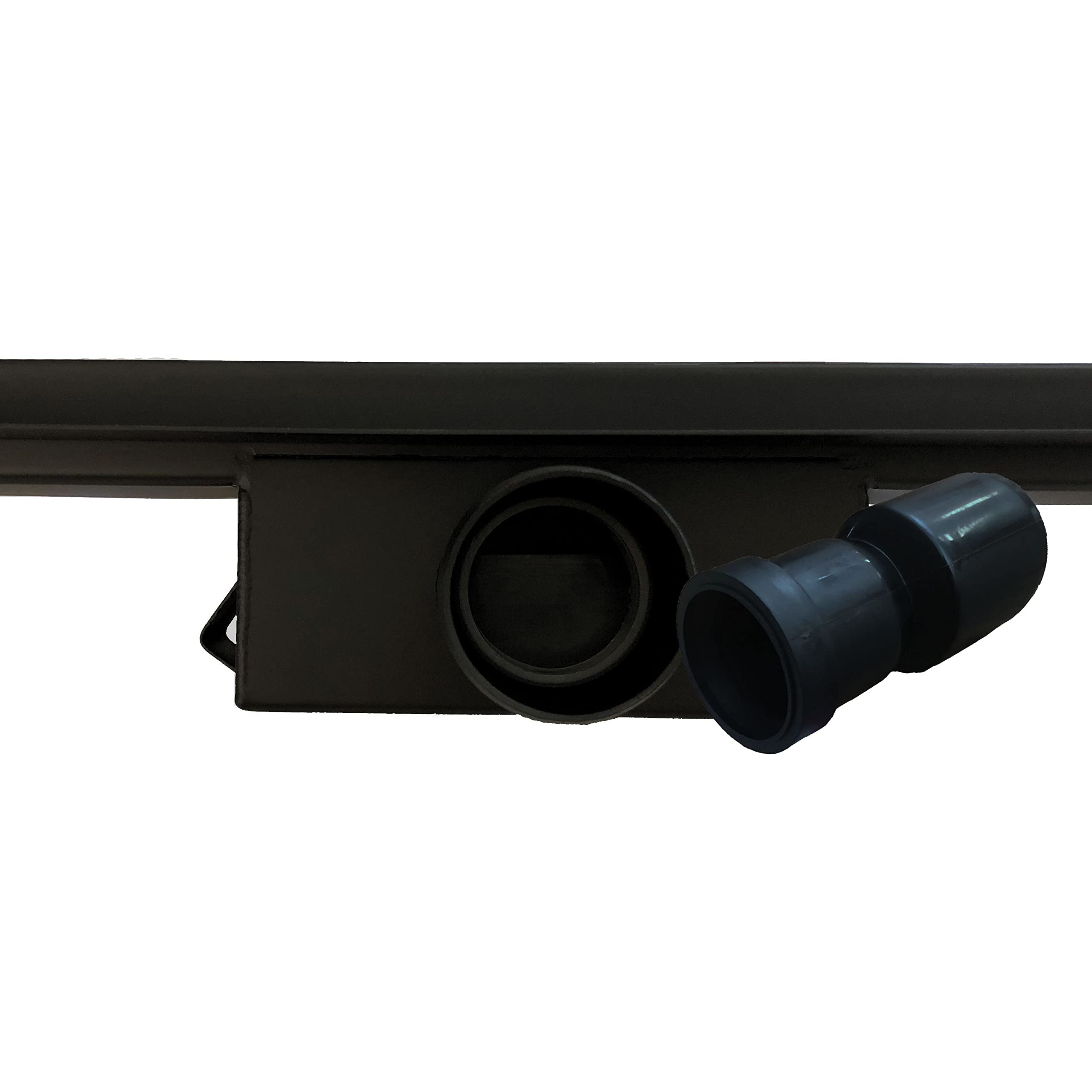 Bulles Caniveau de Douche Italienne avec Siphon Ultra-plate en Acier Inoxydable Grille Sol de Douche Linéaire Hauteur d'installation de 52 m Ensemble Complet Noir 90 cm