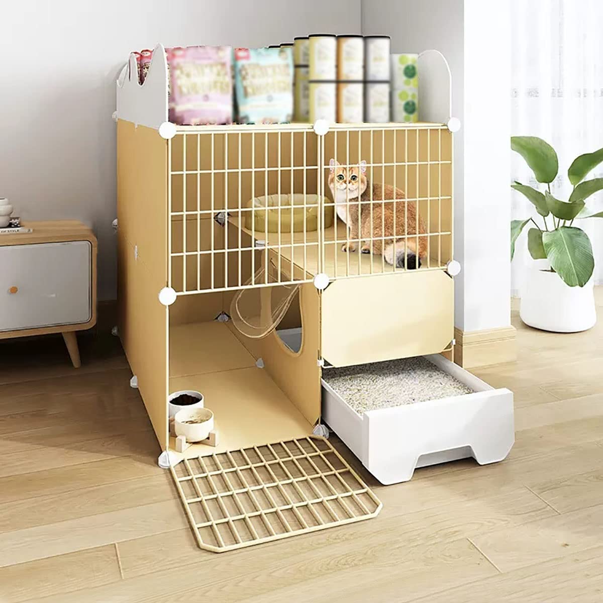 Gabbia per Gatti Grande, Angolo per Gabbia per Gatti, Cuccia per Gatti di Grandi Dimensioni a 2 Livelli, Box per Gatti Fai-da-Te Recinzioni per Cucce in Filo Metallico Staccabili per Interni