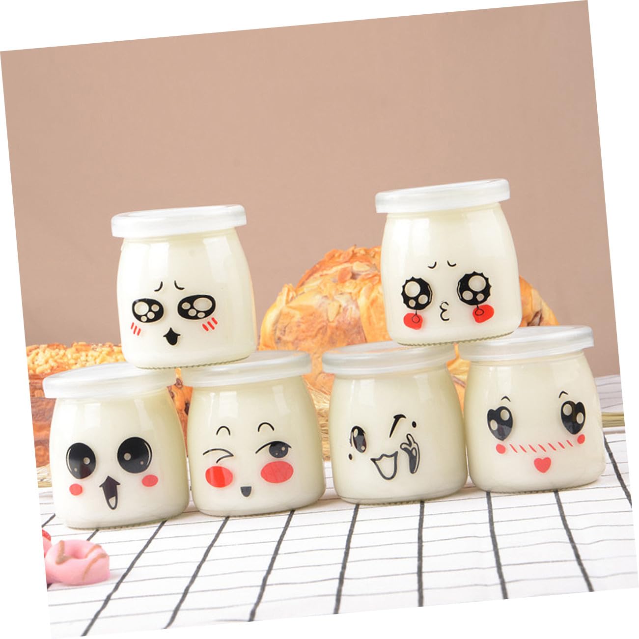 Ipetboom Pots de Yaourt en Verre 200ml, 6 Pièces, Visage, Résistants