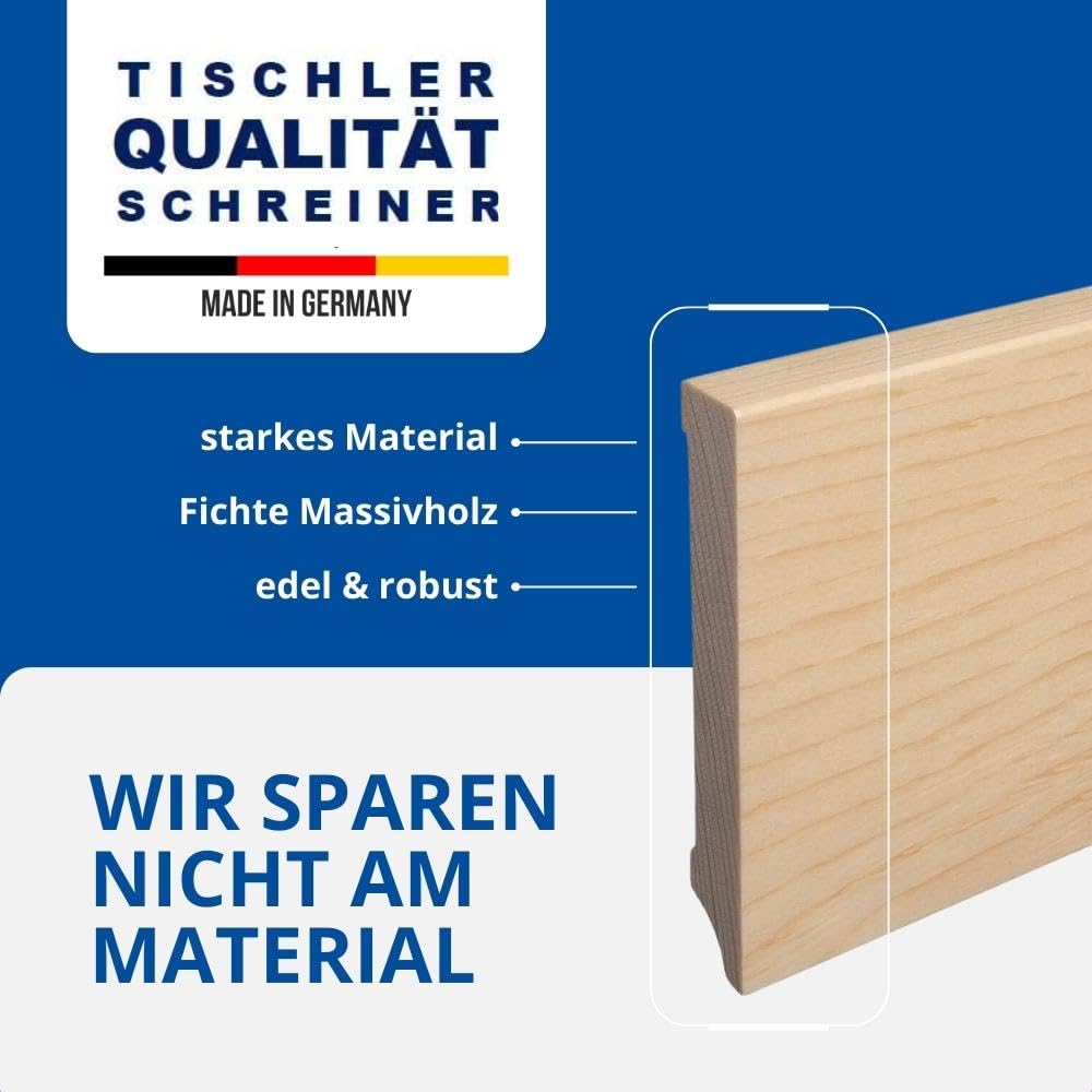 REESE | Massivholz-Sockelleiste | Fichte GEÖLT | Weimarer Profil | 150mm Höhe