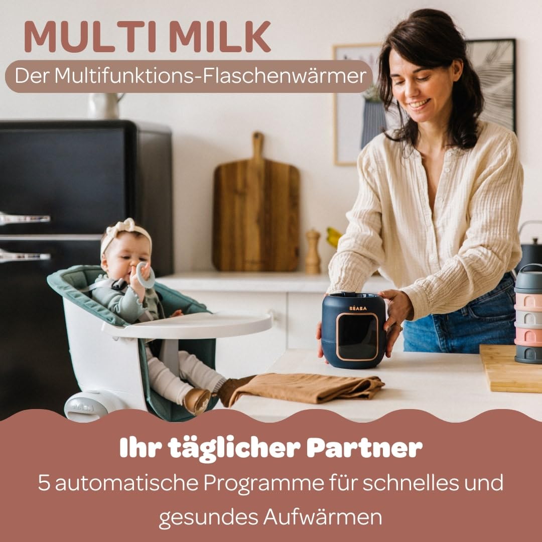 BÉABA, Flaschenwärmer/Sterilisator, Muttermilch-/Säuglingsmilchwärmer, Multifunktional: 5 Modi, Wasserbadfunktion, Erwärmen von Gläschen, Auftauen, Schnellmodus, Sterilisationsmodus, Multi Milk