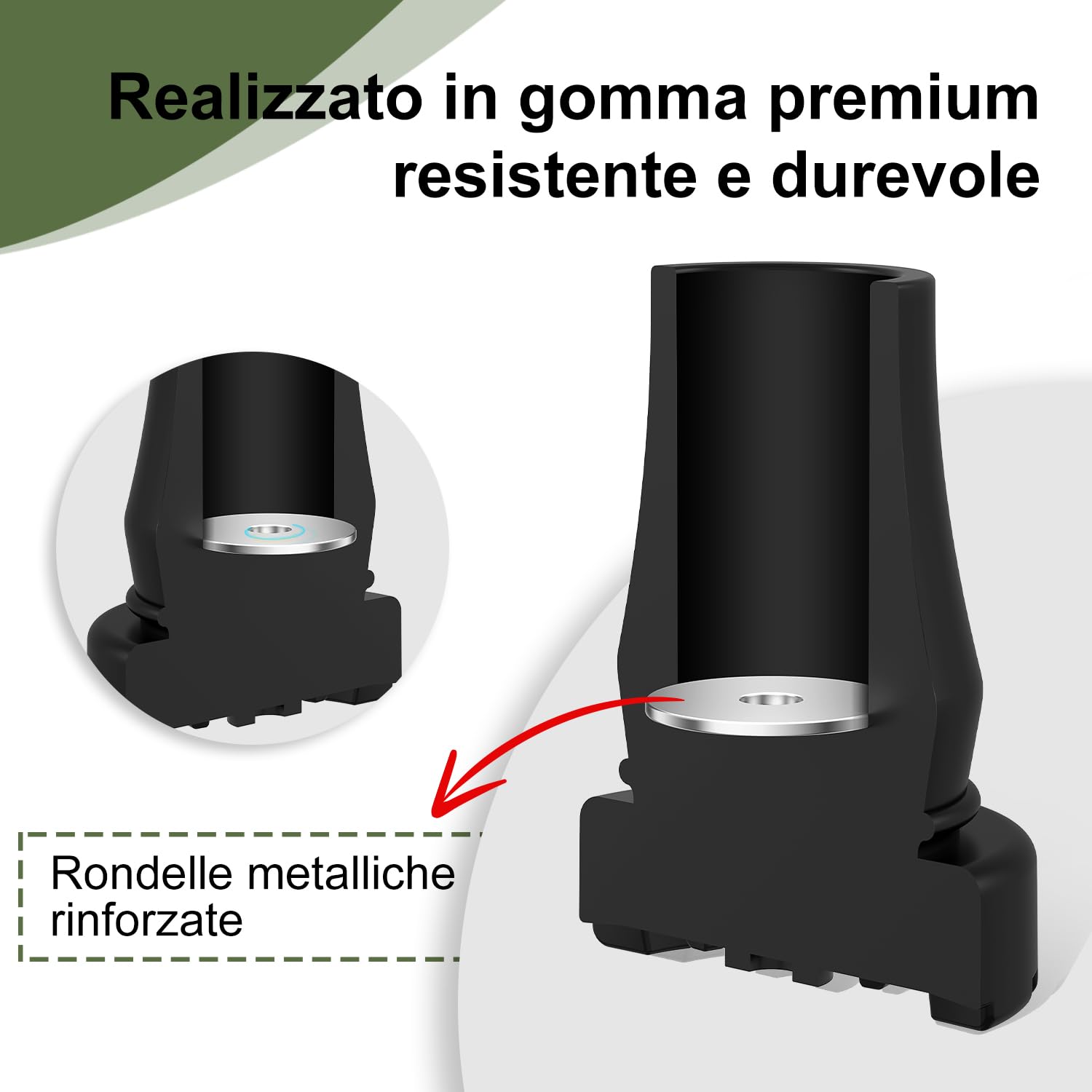 supregear 19 mm Punte, Tappi per Piedi Antiscivolo Neri Ad Assorbimento D'urto, Resistenti, in Gomma Sostitutiva con Inserto Metallico Rinforzato per Passeggio E Bastoni Da Passeggio, 6 pcs