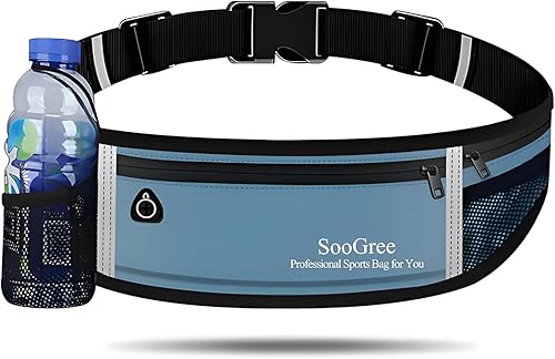 Miniatura 8 de Riñonera deportiva reflectante para hombre y mujer, cinturón de soporte para teléfono con soporte para botella de agua, ideal para correr, caminar