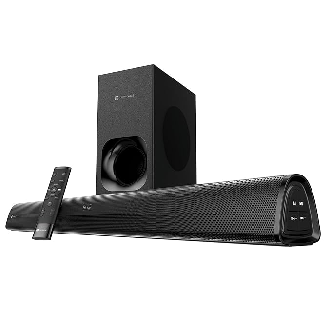 Portronics Pure Sound 105 | 200W Bluetooth Soundbar with Wired Subwoofer for Deep Bass, 2.1 Channel Home Theatre, HD Sound,3 EQ Modes, BT 5.3V,HDMI, Optical, AUX, USB Port, Sleek Remote Control(Black)
