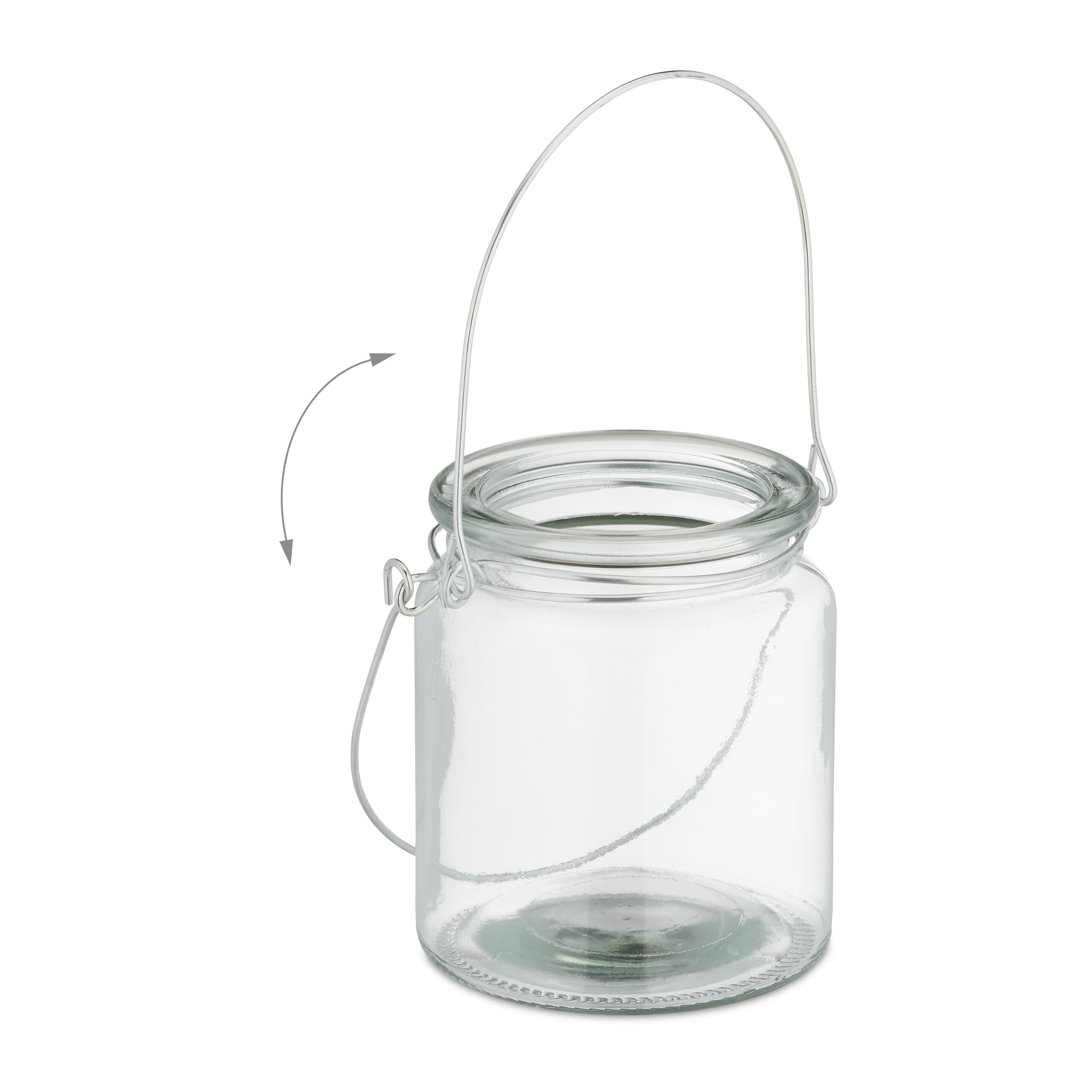 Relaxdays Vasetti Portacandele, Set 12, Vasi in Vetro, Bicchieri Lanterne, Manico, HxD 9,5 x 8 cm, Trasparente Argentato