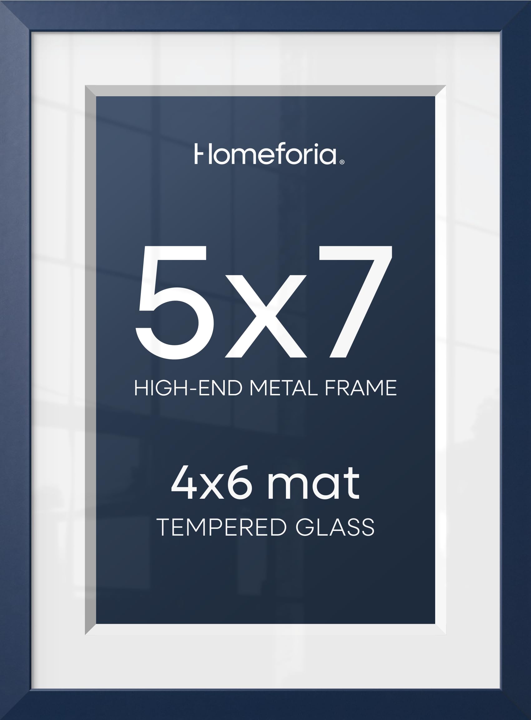 Homeforia 5x7 Blue Picture Frame, High-End Metal, 4x6 Mat, Glass | High End Aluminum, Tempered Glass, Acid-Free 4x6 Removable Mat, 5x7 in Edge-to-Edge Display 7x5, Wall Kit, Set Of 2