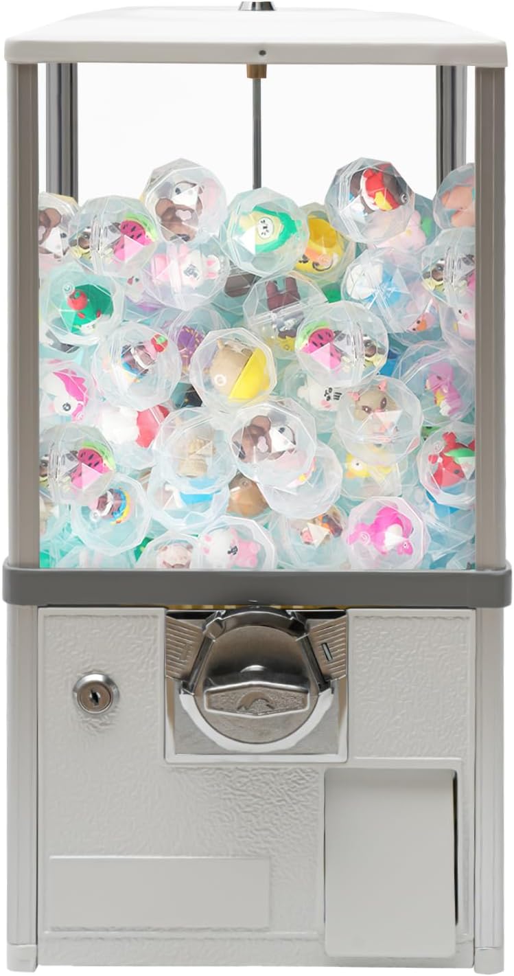 Vending Machine 25 Cents Coin Commercial Gumball Machine Candy Machine Capsule Toy Vending Machine Dispenser Prize Machine for Game Retail Stores, 11.42x10.24x20.87 Inch (White)