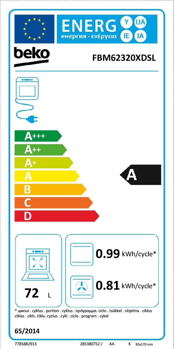 Beko FBM62320XDSL Cuisinière - fours et cuisinières (Autonome, Cuisinière, Gaz, 72 L, 4 zones de cuisson, 8 modes de chauffage, Grille latérale, Ecran multifonction, Acier inoxydable)