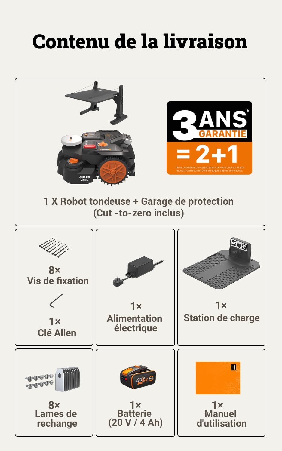 WORX Vision Cloud 2WD WR306E Robot Tondeuse 600 m² sans Fil périphérique + Garage (évitement d'obstacles par IA, Navigation VSLAM + RTK, cartographie Auto, contrôle Via Application, Cut-to-Zero)
