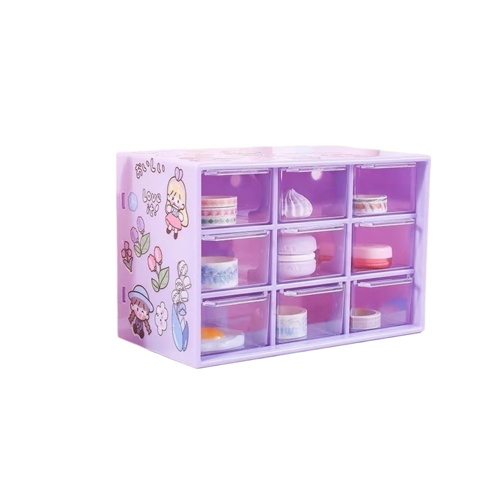 GMGQJST Compartment Storage Boxes Dustproof Desktop Drawer Organizer PVC Transparent Storage Box Small Drawer 9 Grids Drawer Organizer Box For Jewelry Cosmetics(Purple)