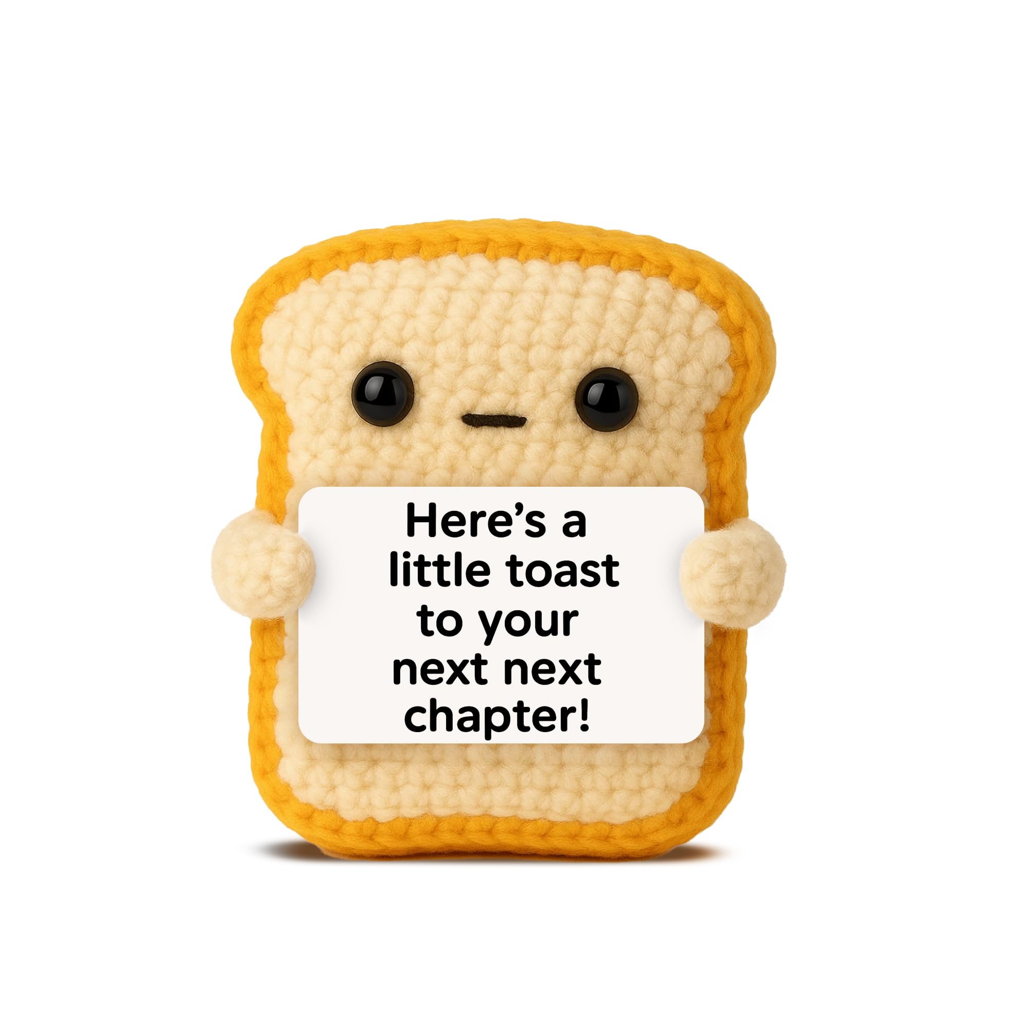 Velenti Yellow Crochet Toast Gift – “Here’s A Little Toast To Your Next Chapter!” – Handmade Crochet, Cute Graduation Gift, New Job Or Farewell Present, Soft Yarn Stuffed Crochet Keepsake For Friends & Coworkers