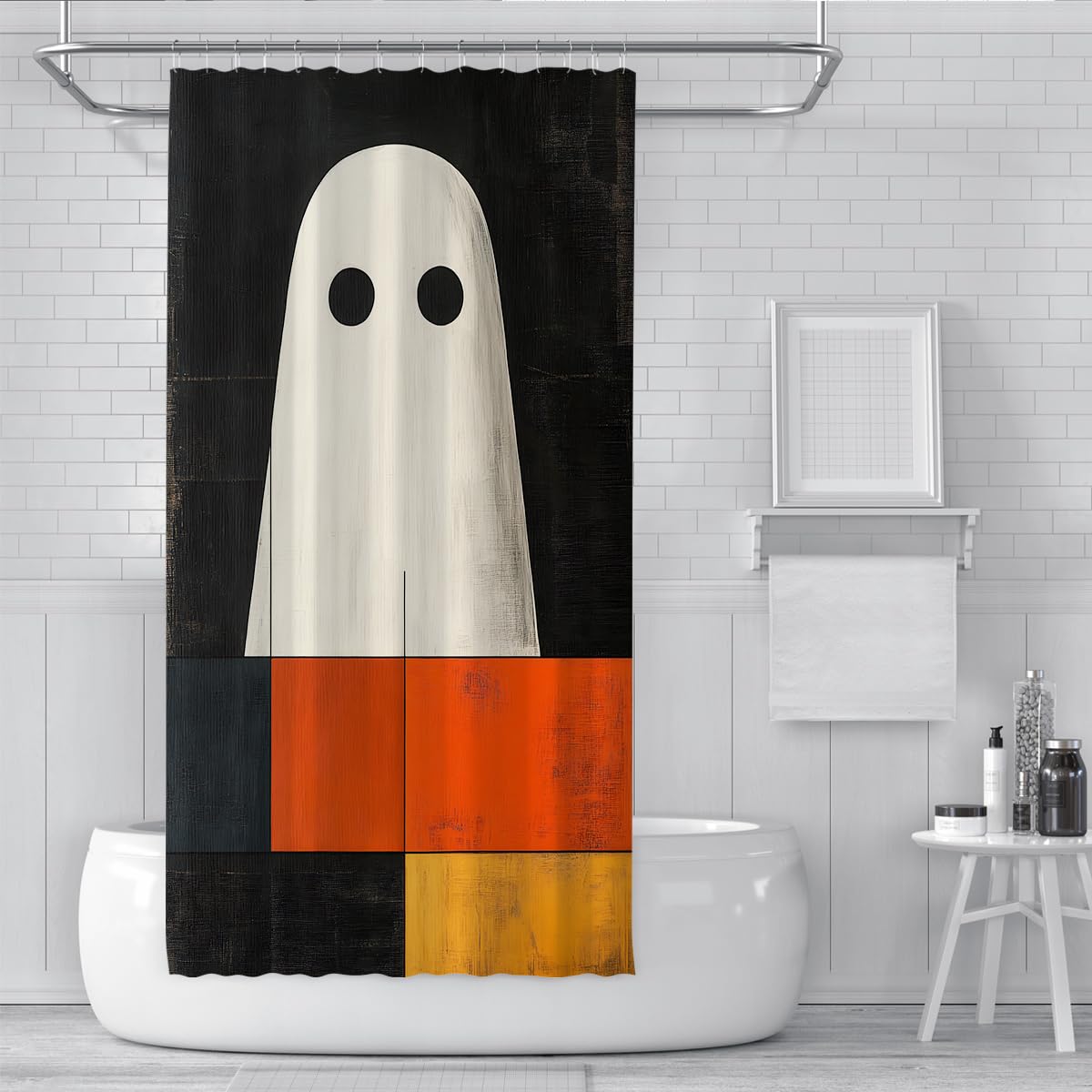 Cortina de Ducha Fantasma Lindo Abstracto Geométrico Halloween 180x220cm