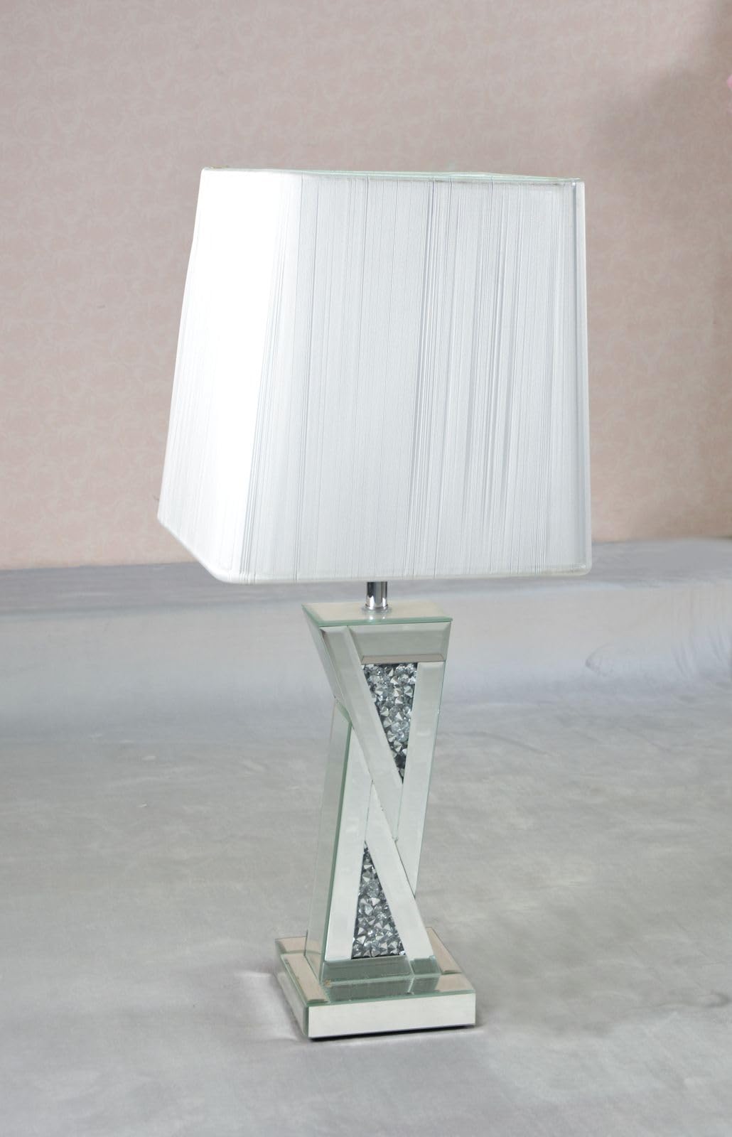 Biznest Light Crystal Diamond Double Triangle Bass Table Lamp Bedside Lamps With Shade, Night Modern Home Decoration Living Room, Nightstand, Office
