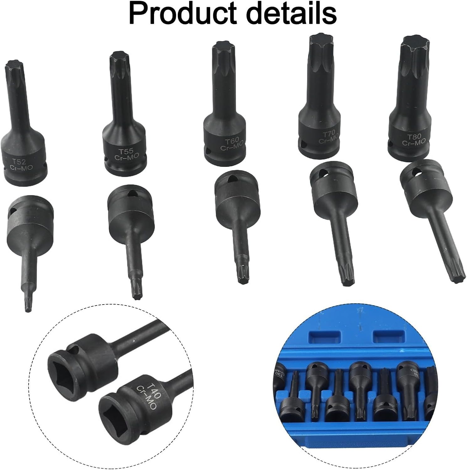 10pcs Star Bit Socket Set 1/2 Inch Drive T20-T80 Chrome Steel for Automotive Repair with Carrying Storage Box