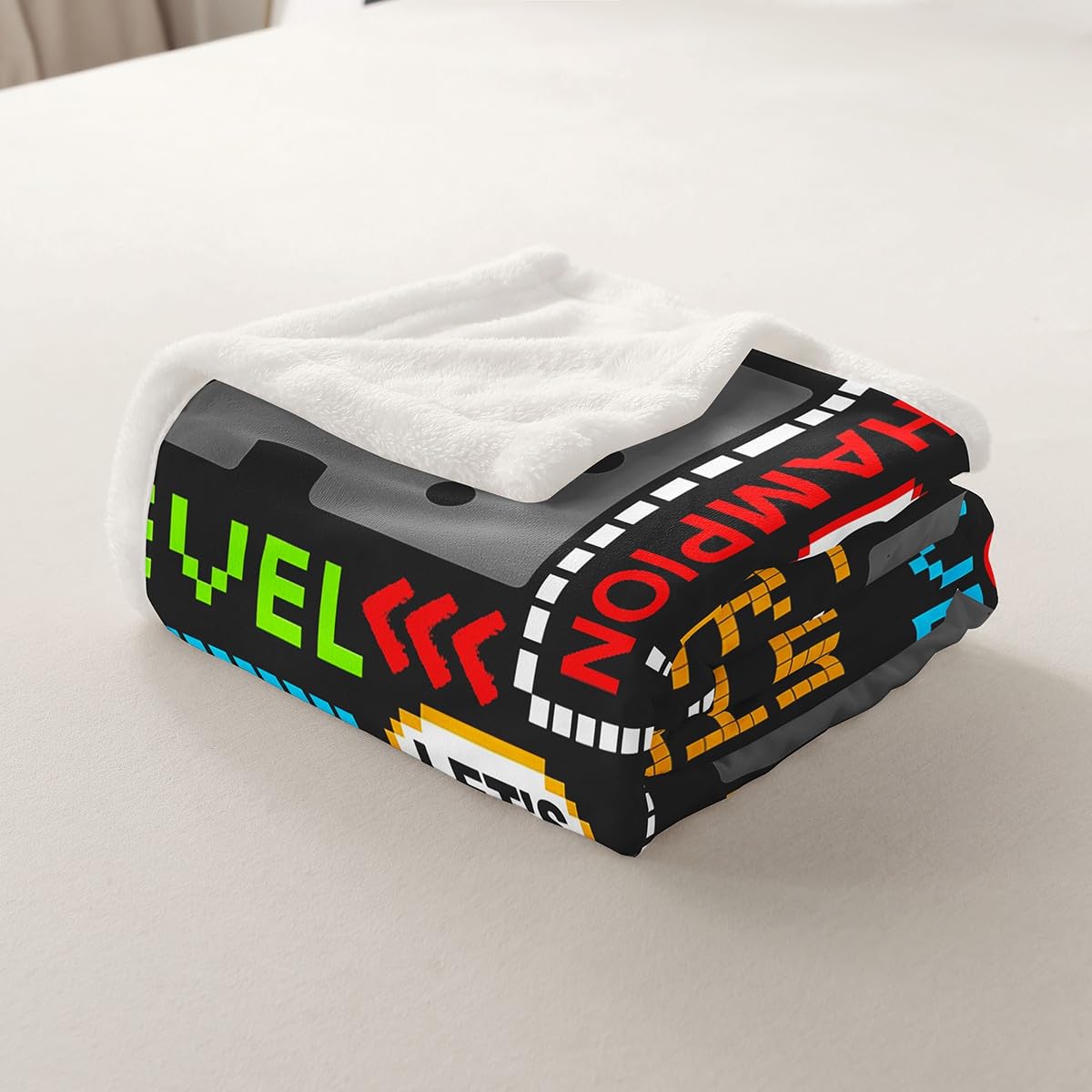 Game-Themed Fleece Sherpa Throw Blanket - Soft Plush, Lightweight, For Couch Bed Sofa, Gamer Room Decor, 30x40 Inches