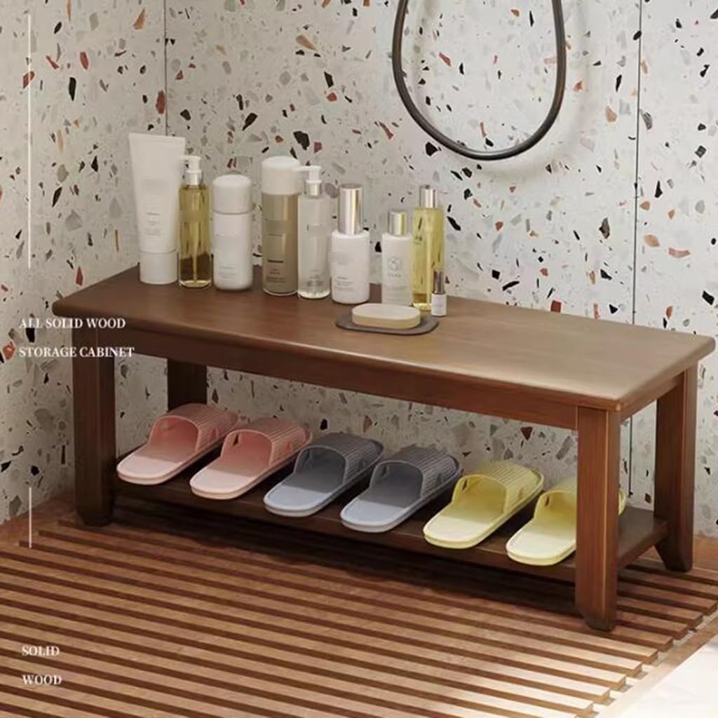 Wodoodporna ławka prysznicowa z litego drewna z półką do przechowywania, wygodny stołek łazienkowy do spa, sauny, tarasu i ogrodu, 80 x 30 x 40 cm i stylowy design