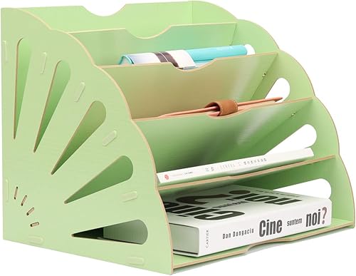 Organizador de archivos de madera con 5 compartimentos, diseño de hebilla, para escritorio, en forma de abanico, cartas, documentos, revistas,