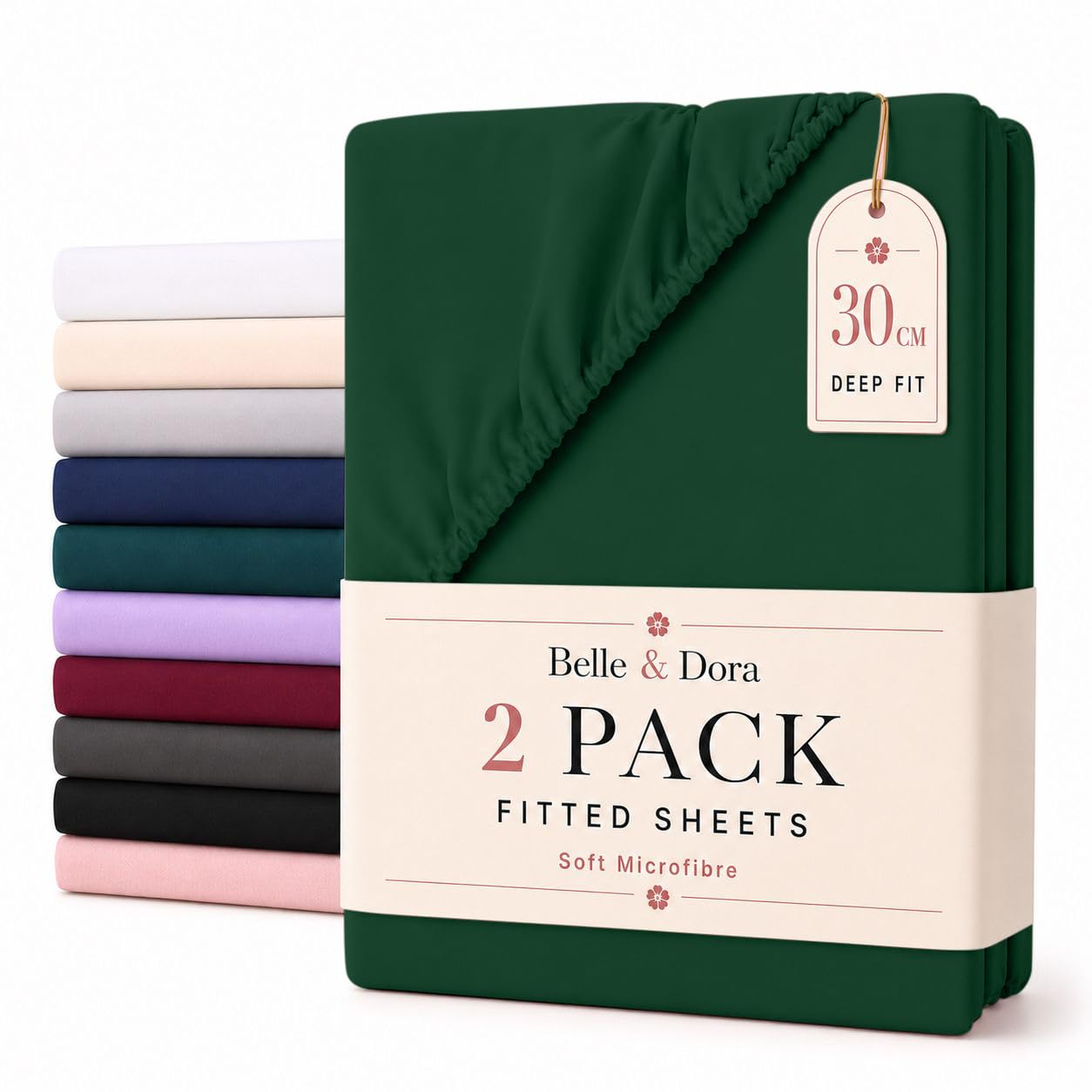 2 Pack King Microfibre Fitted Sheets 30cm Deep Bed Sheets, Emerald Green