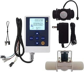 DIGITEN Water Flow Control Meter LCD Display Controller+G1" Water Flow Hall Effect Sensor Switch Flow Meter 1-60L/min+G1" Solenoid Valve Normally Closed N/C+DC 12V Power Adapter
