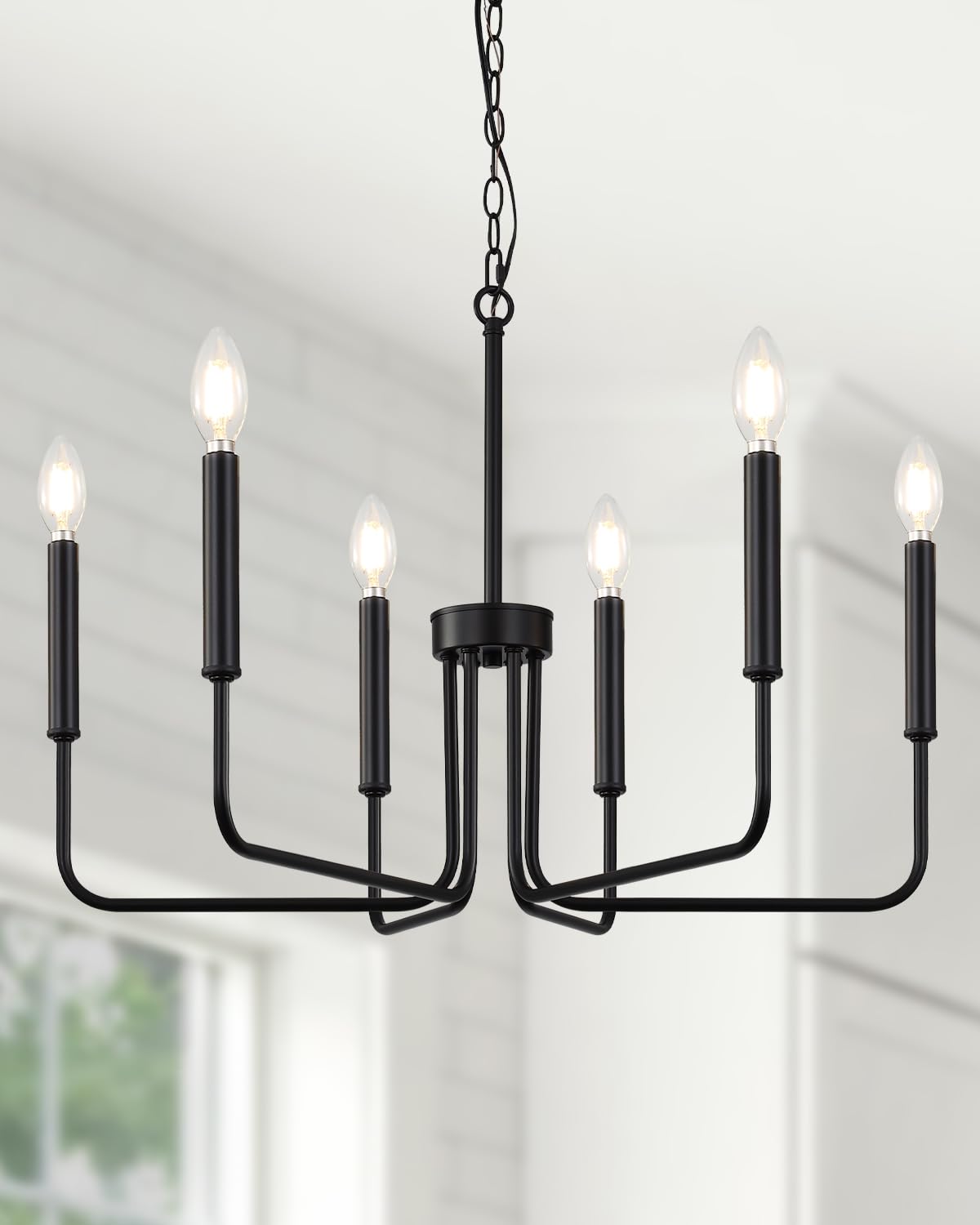 Yunnix 6 Light Matte Black Farmhouse Chandelier with Chain for Dining Room Lighting Fixtures Rustic Industrial Iron Chandeliers