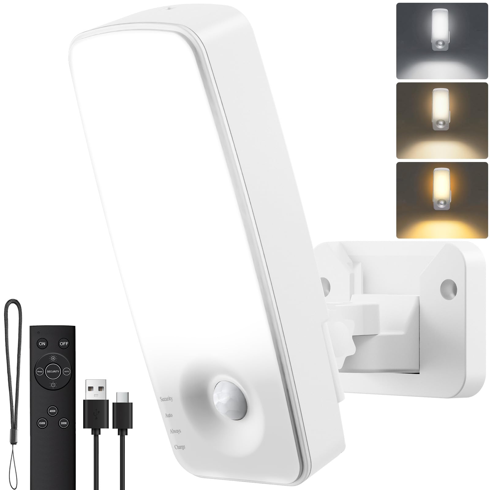vighep Rechargeable Motion Sensor Light Outdoor,10000mAh Battery Security Lights with Remote, 3 Modes&3 Colour Temperatures PIR Wall Light, IP65 Waterproof for Front Door Garden Garage Patio(White)