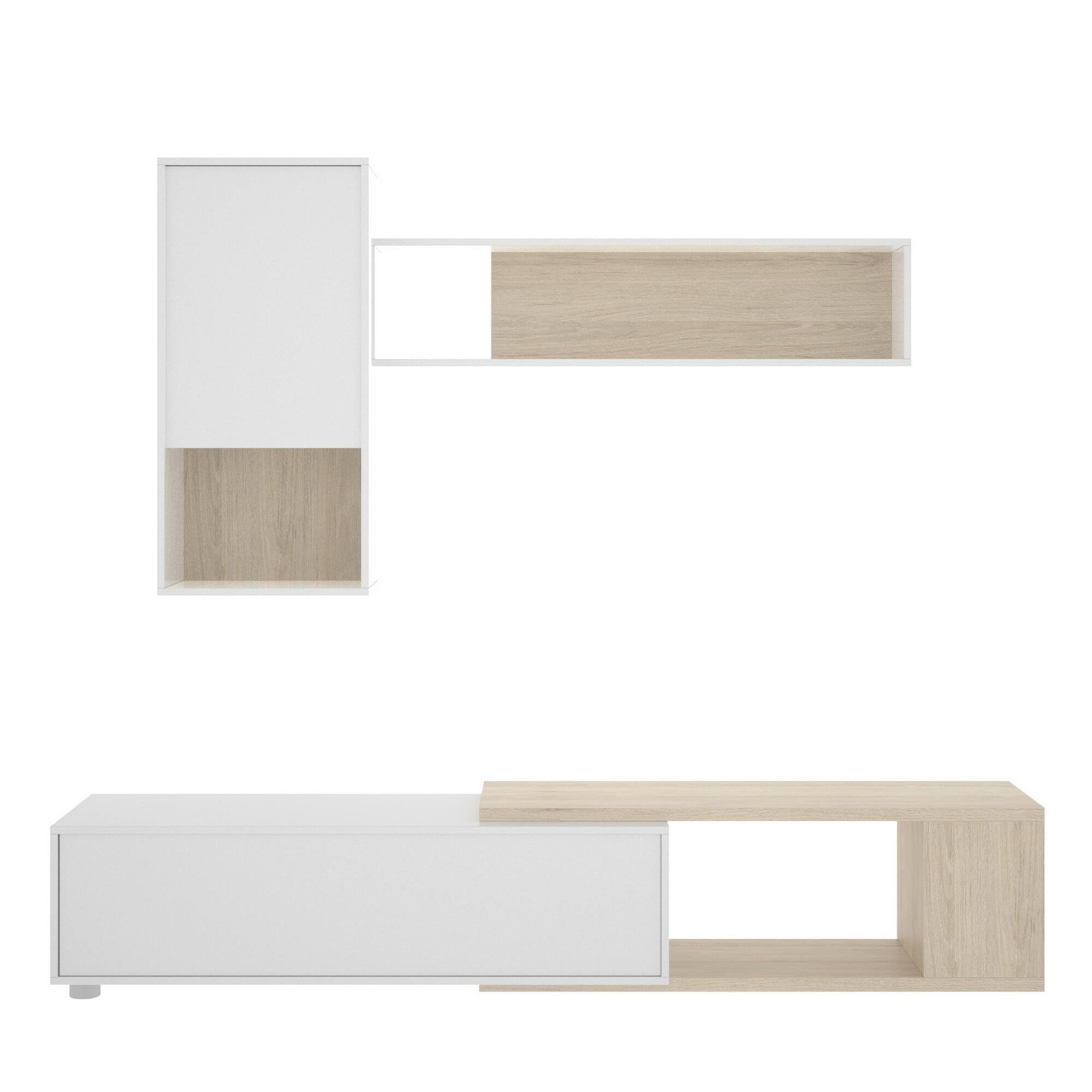 Dmora Parete Attrezzata Legnone 41x230x180h cm Bianco Lucido 4 Ripiani Modulabile, Apertura Battente e Push Pull