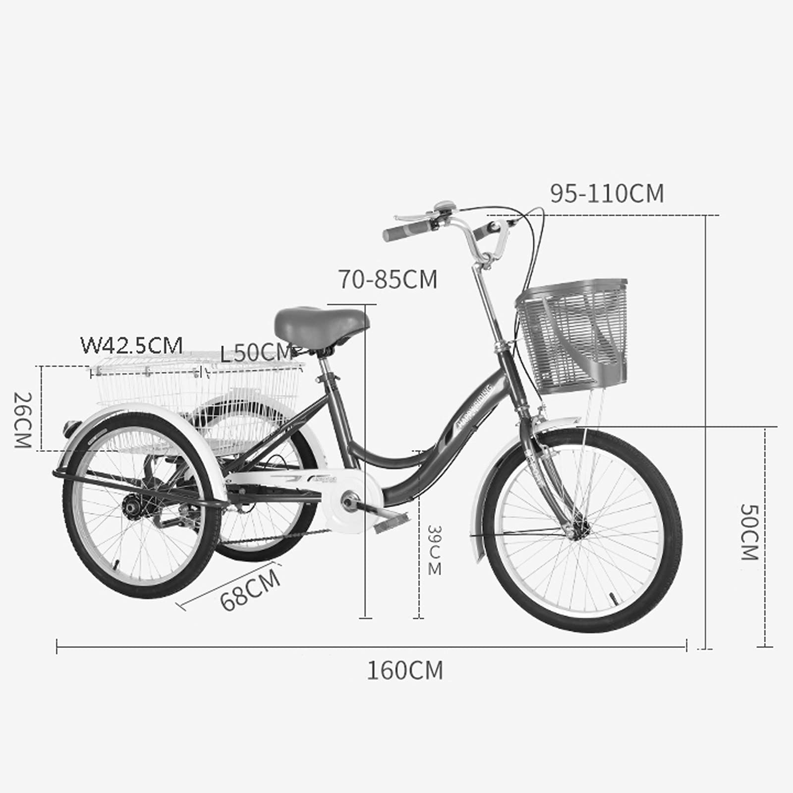 Bici a Tre Ruote Bici 20 Pollici Comfort Bikes Bike con Cestino della Spesa Triciclo Adulti Telaio in Acciaio ad Alto tenore Carbonio Cruise Trike Ricreazione Shopping Picnic Esercizio Ciclismo Peda