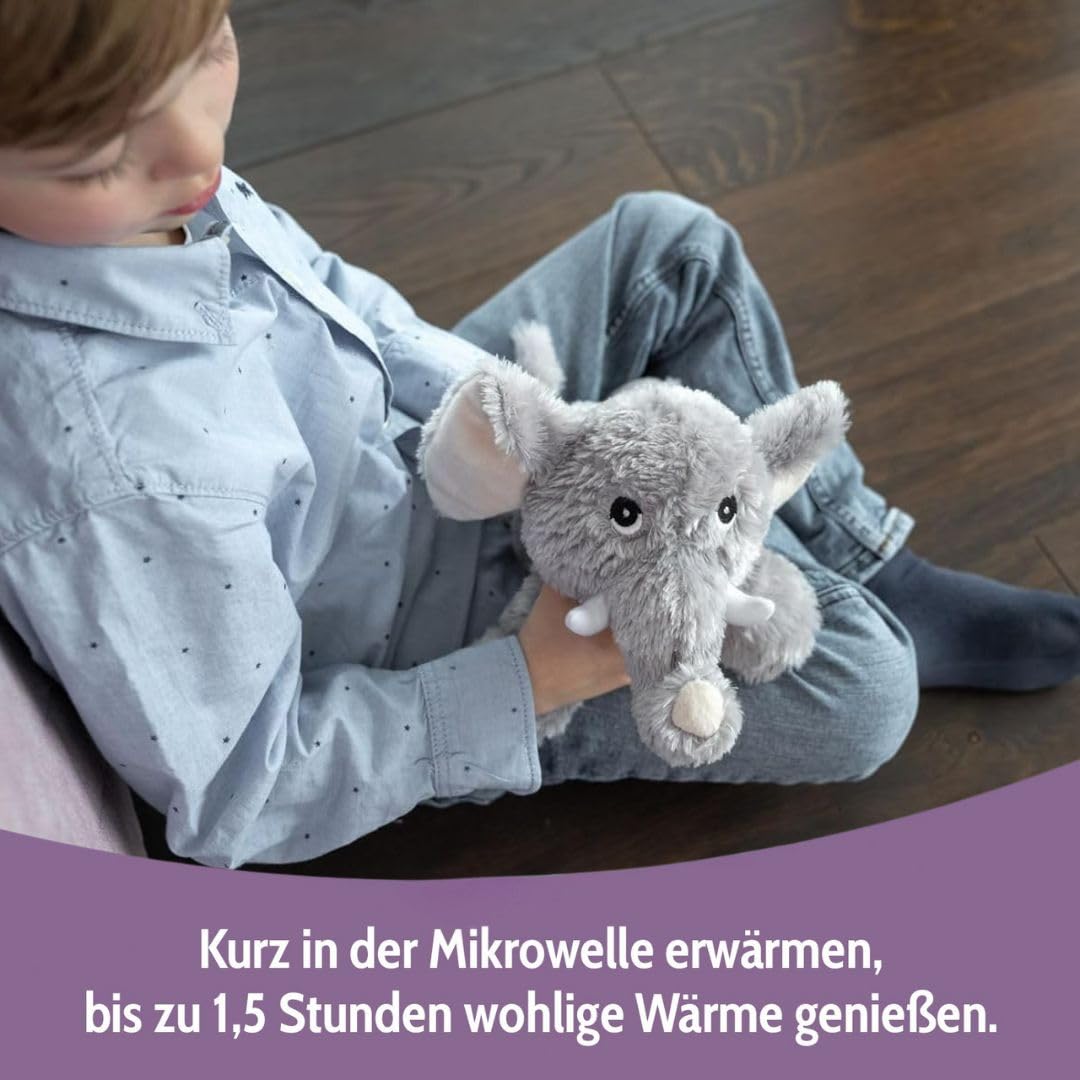 Habibi Plush Classic – 1872 Elefante gris – Peluche térmico con relleno de granos de mijo para calentar en microondas o horno