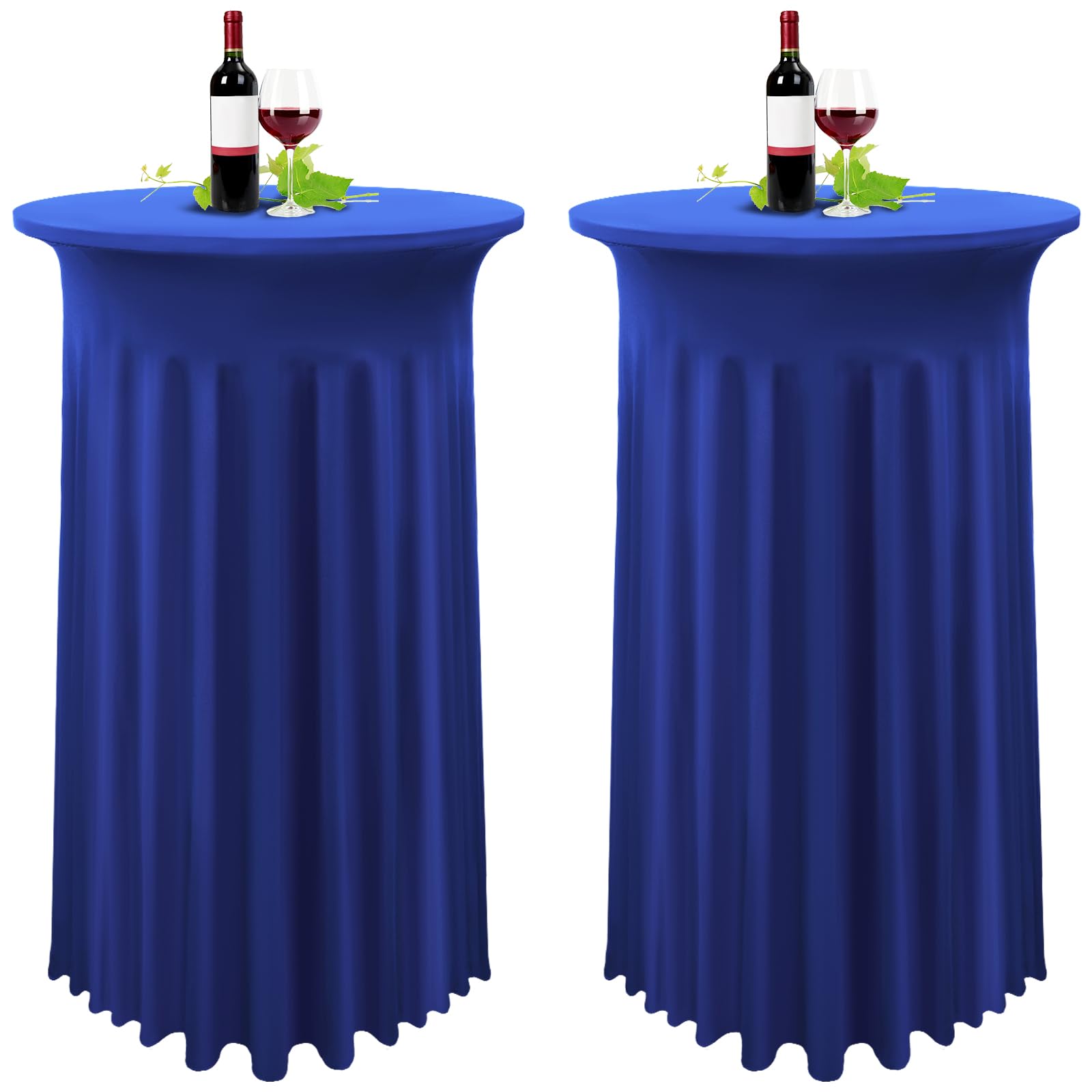 YMHPRIDE Lot de 2 Bleu Housse pour Table Haute, Nappe Mange Debout 80 x 110 cm, Bleu Nappe Jupe Plissée Extensibles en Spandex pour Cocktail Mariage Banquet Anniversaire Banquet Bar Table