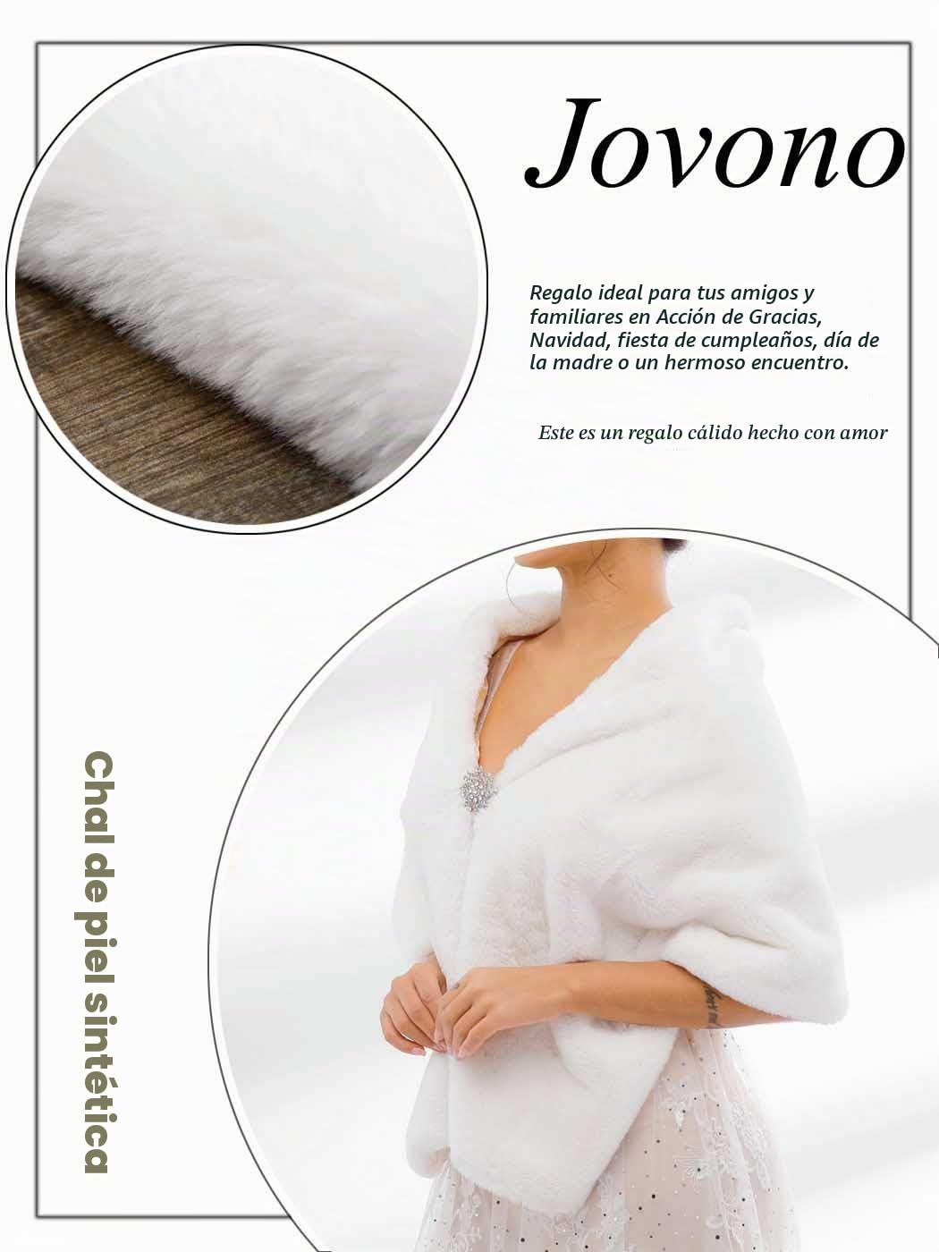 Jovono - Chal - para mujer Talla única Chal de Pelo con broche Estola Mujer para Invierno Fiesta Novia Bodas Para dama de honor