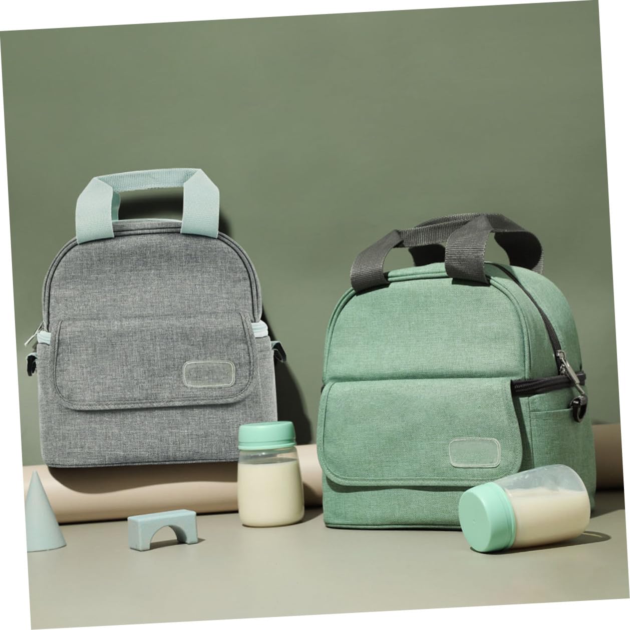 Vaguelly Bolsa para Leche Materna de Doble Capa Diseño Portátil y Cierre de Cremallera de Dos Vías, Material de Poliéster y Algodón Bolsillos Laterales y Trasero