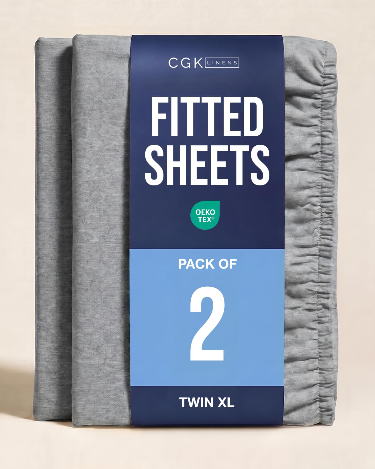 Twin XL Fitted Sheet - Pack of 2 College Dorm Essentials - Heathered Grey
