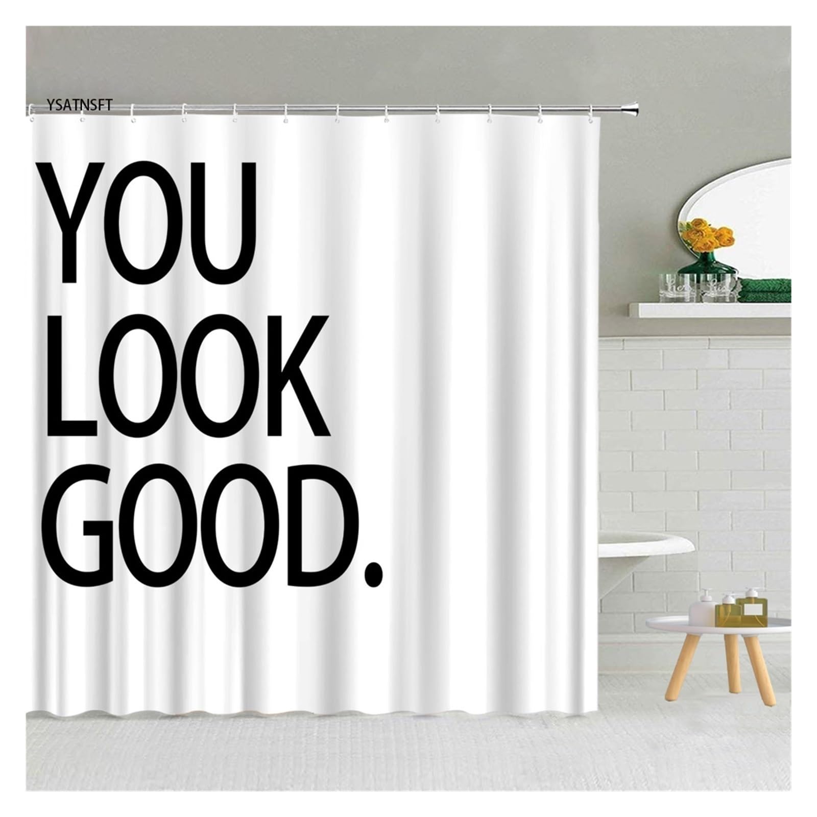 Rideau Douche Rideau de Douche Simple, Noir et Blanc, Motif de gouttelettes d'eau, en Tissu Polyester, for Salle de Bain, Suspendu, décoration de Maison(7050J,300x180cm-118x70in)