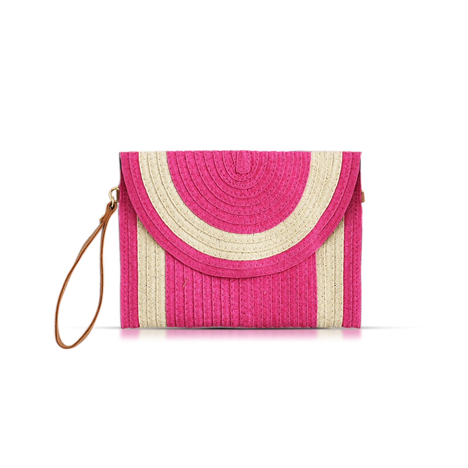 QTKJ Straw Clutch Purses for Women, Crossbody Bags, Hot Pink Purse Bohemian Handmade Envelope Package, Leather Wristbands, Summer Beach Handbags Suitable for Vacation Travel Daily Matching